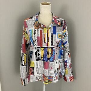 Dolcezza Artsy blouse Lagenlook Newsprint comic pop art to wear size L